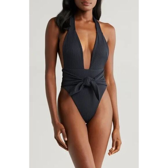 Montce Women's Tropez Tie Waist Halter One Piece Swimsuit SW032 Large NWOT - Picture 2 of 8